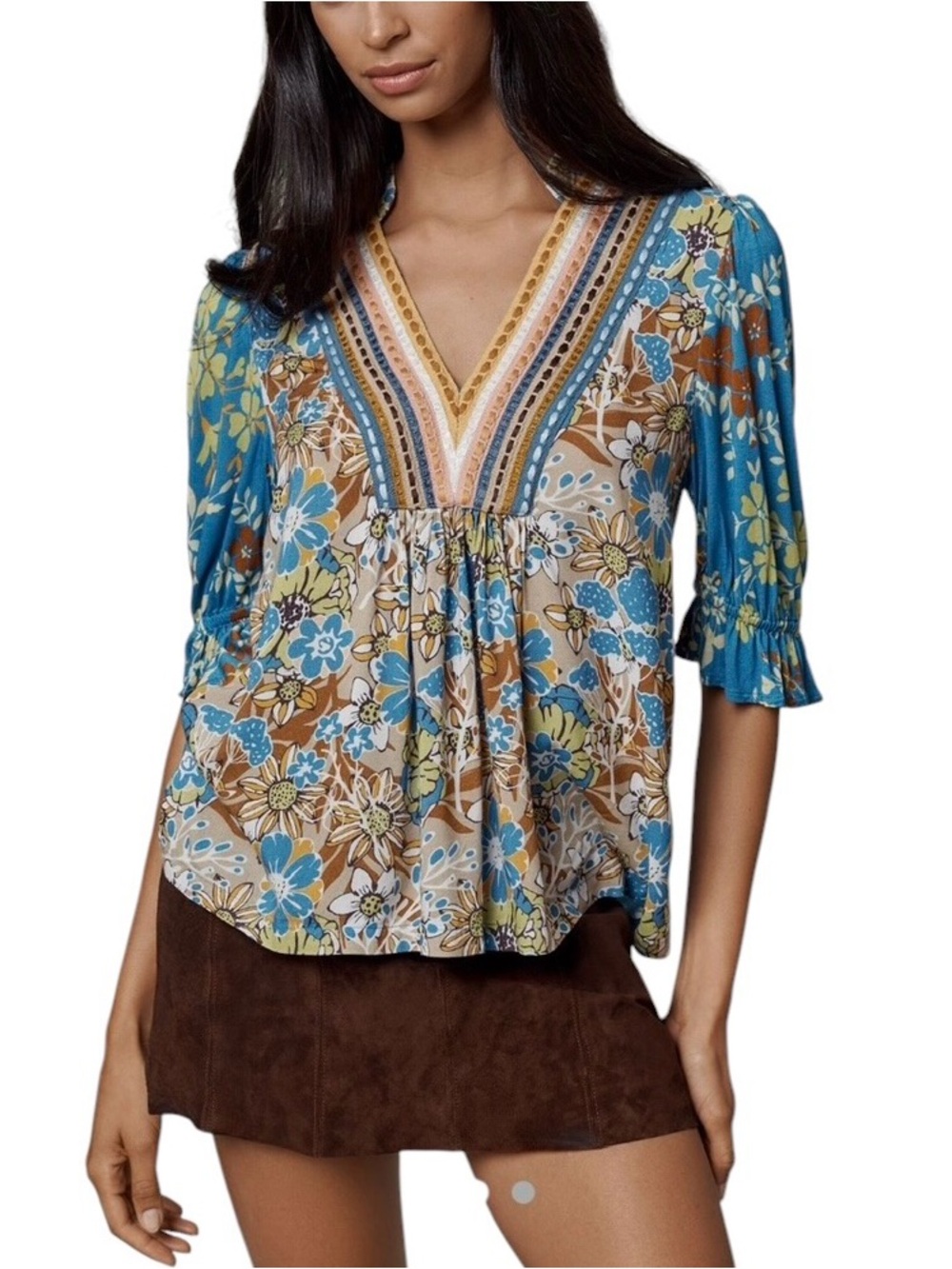 Anthropologie Bl-nk London Stephanie Viscose Top Blouse Ocean Blue NWOT XL